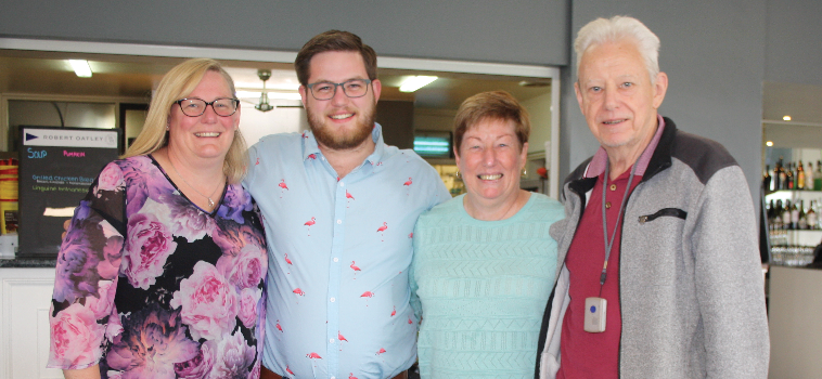 Wendy (second from right) and Bob (right), with their daughter Janelle and grandson Brenden