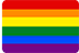 A rectangular flag with six horizontal stripes in the following colors from top to bottom: red, orange, yellow, green, blue, and purple, representing the Pride flag.